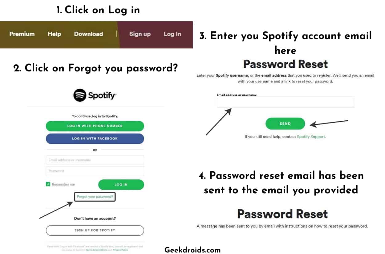 spotify login reset