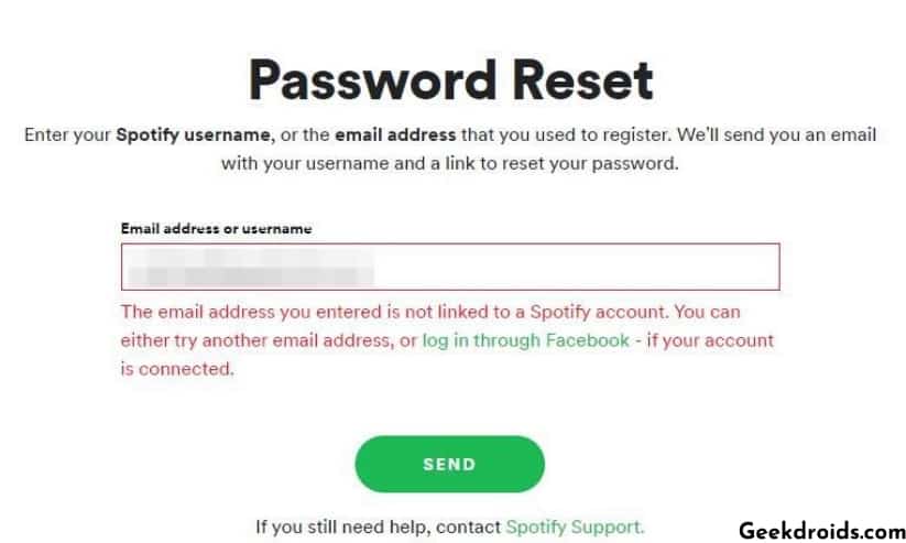 spotify password reset not getting email